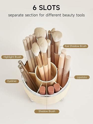 UFORU Makeup Brush Holder with 5 Slots, 360 Rotating Makeup Brush Organizer, Brushes Cup for Cosmetics, Nail Polish, Bathroom Vanity thumbnail 5