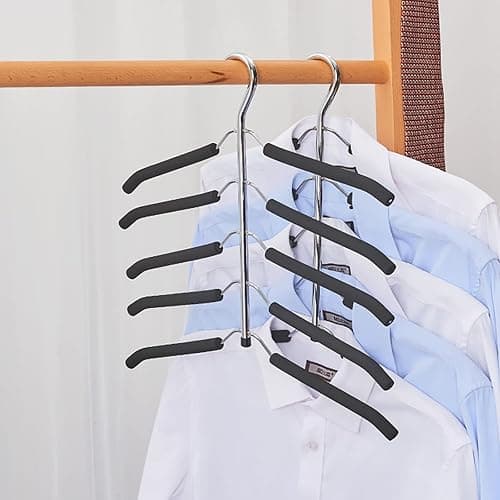 JFFLYIT Blouse Tree Hangers Multi-Layer Clothes Hangers 3 Pack 5 in 1 Non Slip Space Saving Closet Organizer Stainless Steel Shirt Hanger Coats Hanger（Black） thumbnail 2