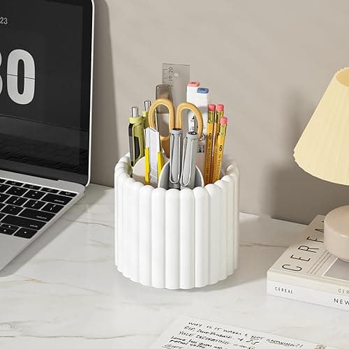 Anyoifax 360 Rotating Makeup Brush Holder 7 Slots Make Up Brush Organizer Removable Spinning Cosmetic Brushes Storage Pen Holder for Vanity, Dresser, Desk, White thumbnail 3