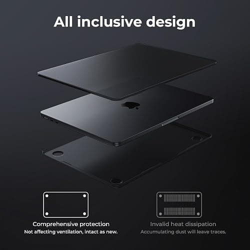 EooCoo [Ultra Thin Armor] Compatible with MacBook Air 15 inch Case M4 2025 2024 2023 M3 M2 A3241 A3114 A2941, [Matte Black Titanium] Matte Protective Hard Shell with Keyboard Skin, Black Titanium - Black Titanium Clear thumbnail 7