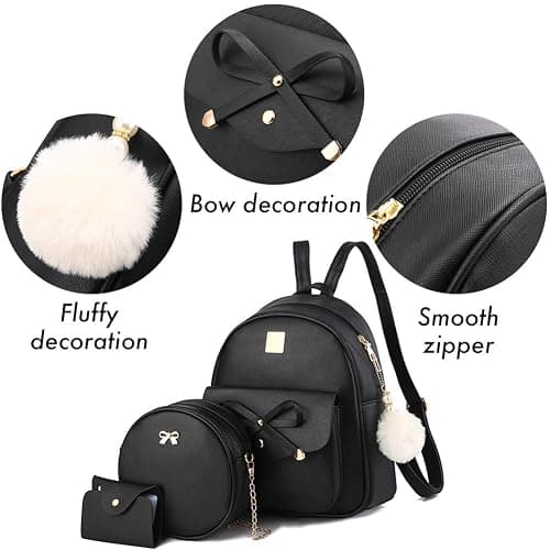 I IHAYNER Girls Bowknot 3-Pieces Fahsion Leather Backpack Backpack Purse for Women Rucksack for Ladies Shoulder Bag thumbnail 4