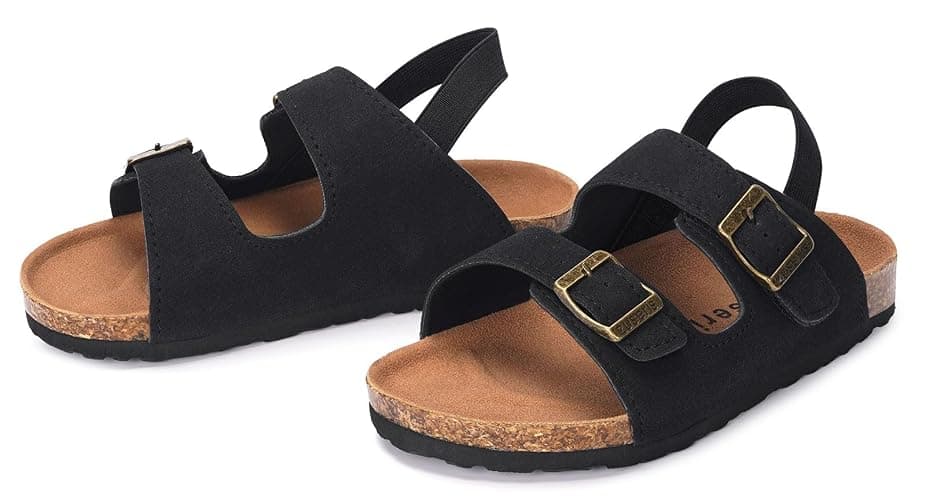 ZUSERIS Kids Toddler Sandals for Boys Girls Summer Cork Footbed Slides Non-slip Comfort Suede Leather with Adjustable Straps for Indoor Outdoor thumbnail 6