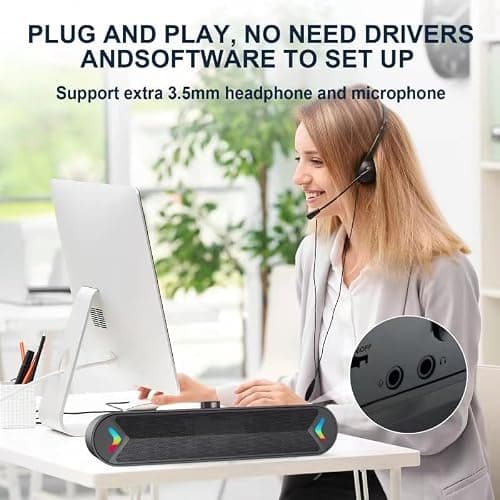 LENRUE USB Computer Speakers for Desktop, 10W PC Speakers for Desktop/Laptop/Tablet/Monitor, Single-Wired USB Soundbar Speaker,Plug-n-Play,No Sound Delay(NO 3.5mm AUX Plug) thumbnail 3