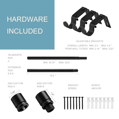 Byondeth Curtain Rods for Windows 16 to 144 Inches Adjustable Length 1 Inch Diameter Window Curtain Rod with Aluminium Finials, Black thumbnail 4
