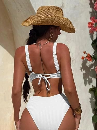 QGIUG Women Sexy High Cut Cheeky One Piece Swimsuits Monokini Plunge V Neck Cutout Bathing Suit Beach Pool Party Rave Outfits thumbnail 3