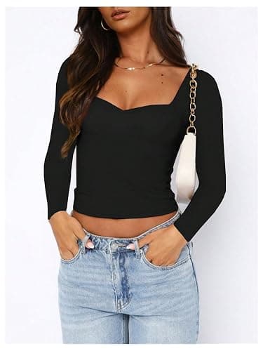SOLY HUX Women's Long Sleeve Sweetheart Neck T Shirts Slim Fitted Tees Going Out Crop Tops thumbnail 4
