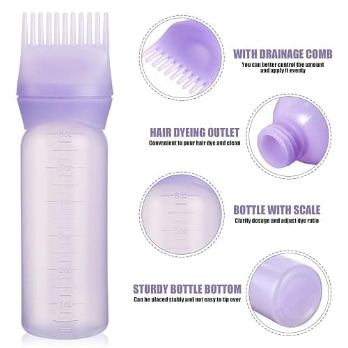 Pimoys Root Comb Applicator Bottle 6 Ounce, Oil Applicator for Hair Dye, Hair Oiling Bottle Brush with Graduated Scale, Purple thumbnail 5