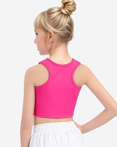 HASMES Girls Athletic Tank Tops Sleeveless Round Neck Basic Cute Dance Crop Tops for Kids 8-14Y thumbnail 5