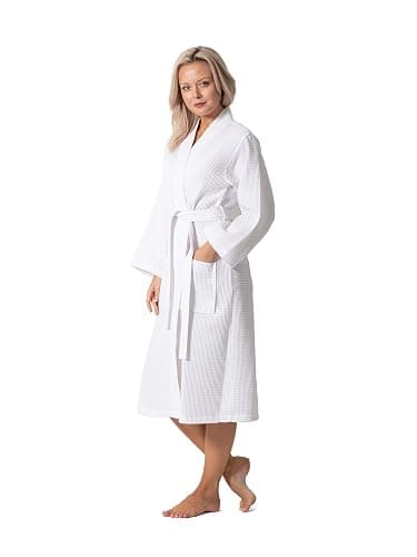 Turkish Linen Waffle Knit Lightweight Kimono Spa & Bath Robes for Women - Quick Dry - Soft thumbnail 2