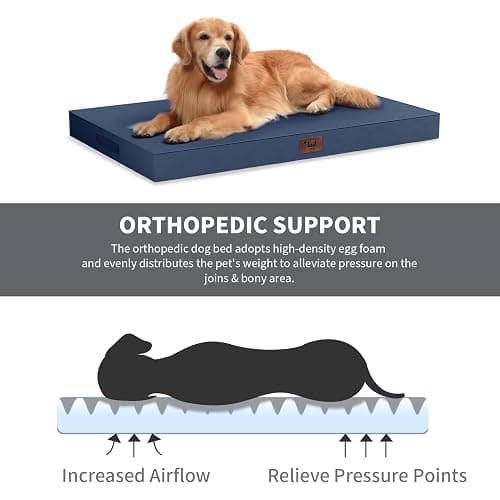 Tail Stories Outdoor Waterproof Dog Bed, Orthopedic Dog Bed for Medium Dogs 30x20 Inch, Egg Crate Foam Pet Bed with Washable Removable Oxford Cooling Cover, Navy thumbnail 3