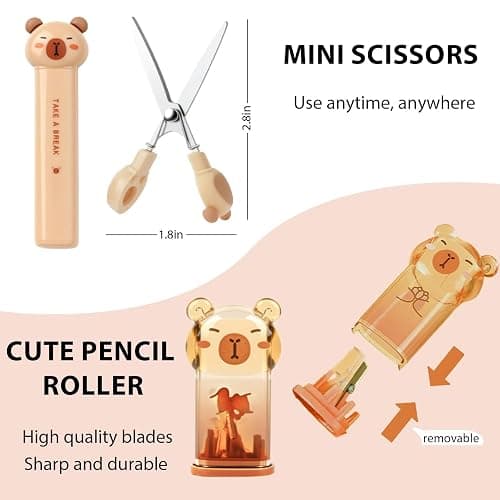 Capybara Stationery Set,Cute Capybara School Supplies,Stationary Gift Set, Japanese Stationery Birthday GIFS, Includes Pencil Sharpener,Eraser, Correction Tape, Ruler, for Office School Supplies thumbnail 3