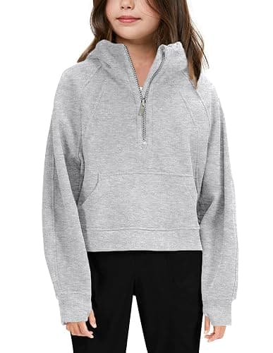 Girls' Hoodies Sweatshirts Half Zipper Pullover Crop Tops for Teen Girls Long Sleeve Sweater Thumb Hole - Image 1