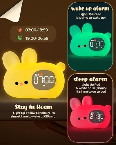 Bunny Alarm Clock for Kids with Night Light, Sleep Training Clock Time to Wake Clock, Rechargeable Silicone Light for Bedroom, Perfect Sleep Companion for Boys Girls thumbnail 3