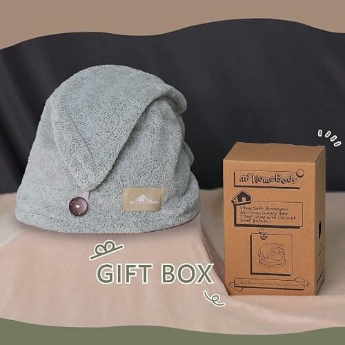 myHomeBody Hair Towel Wrap, Luxury Quick Drying Turban, Ultra Soft Absorbent Charcoal Fiber Cap, with Coconut Shell Button – Pine Green thumbnail 7