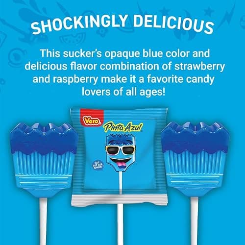 Vero Pintazul Lollipops - Individually Wrapped Mexican Candy That Colors Your Tongue Blue - Strawberry and Raspberry Flavor - 40 Pack (19.75 oz) thumbnail 5