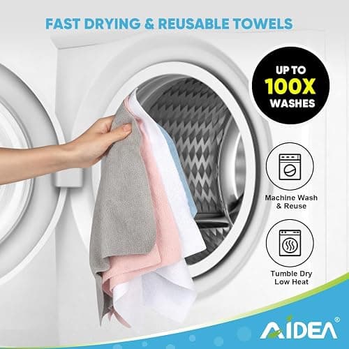 AIDEA Microfiber Cleaning Cloth Roll, 75PK, Tear Away Reusable Paper Towels, Pink Towels Lint Free Rags for House, Kitchen, Car Cleaning Supplies, 11.5"×11.5" thumbnail 6