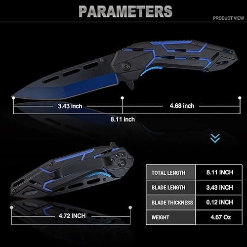 VIFUNCO Pocket Knife for Men, EDC Tactical Knife with Clip, Liner Lock, Stainless Steel Sharp Pocket Knives for Outdoor, Survival Camping Hiking, Gifts for Dad Him Husband - BlueBlack thumbnail 5