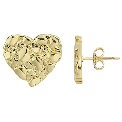 14k Gold Plated Rough Textured Cookie Heart Shape Nugget Stud Earrings For Men/Women Unisex - L(12mm) thumbnail 2