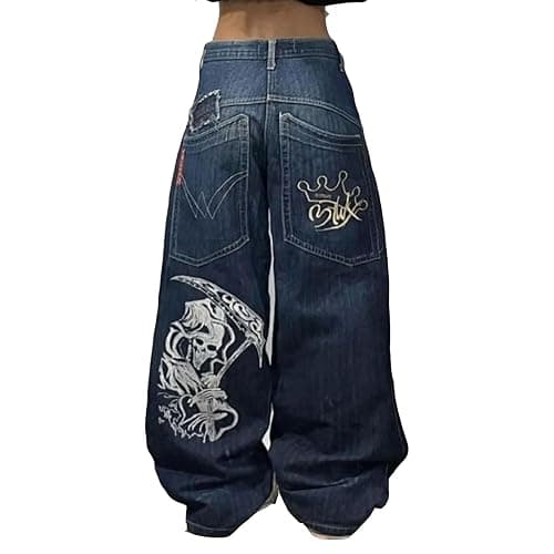 Y2k Vintage Hip Hop Jeans Baggy Skeleton Pants Graphic Printed Denim Jeans Grunge Gothic Oversized Pants Streetweear - Image 1