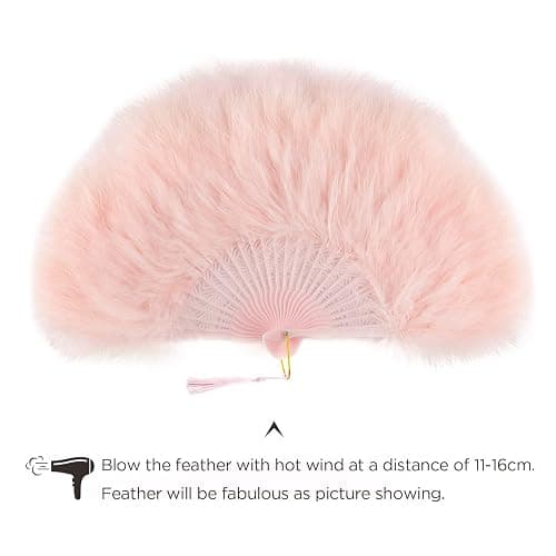 BABEYOND Marabou Feather Fan 20s Vintage Folding Fan Flapper Hand Fan for Costume Dancing Show Tea Party Wedding Decoration (Pink-Pink Rib) thumbnail 6