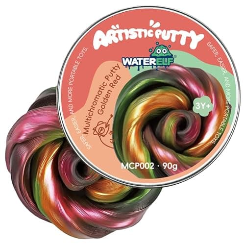 WATERELF Play Fidget Galaxy Putty Slime for Kids, Artistic Therapy Putty for Boys Girls Adults, Therapy Sensory Toys Stress Relief Non-Sticky, Thanksgiving Day Gifts - 3.11 Inch 3.2 Oz - Golden/Red - Image 1