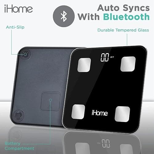 iHome Digital Bluetooth Smart Scale for Body Weight, Weight Scale, Including BMI, Body Fat, Muscle Mass, Batteries Included (Black Smart Bluetooth) thumbnail 4