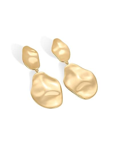 PAVOI 14K Gold Plated 925 Sterling Silver Posts Teardrop Statement Dangle Earrings | Lightweight Hammered Drop Dangle Earrings for Women thumbnail 5