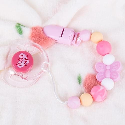 Aori Pacifier Clips for Rebron Baby Dolls Silicone Holders Clips with Magnetic Pacifier -Pink thumbnail 7