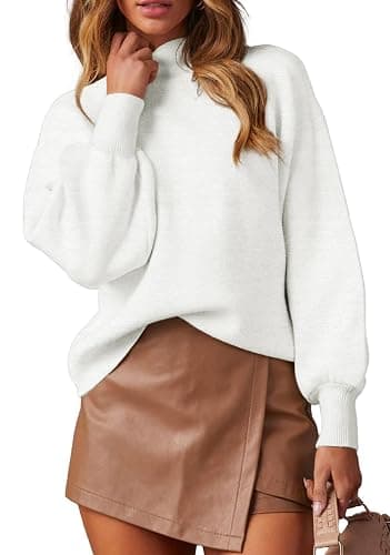 WEACZZY Women's 2025 Fall Fashion Casual Sweaters Mock Neck Long Lantern Sleeve Lightweight Knit Pullover Sweater Tops - Image 1