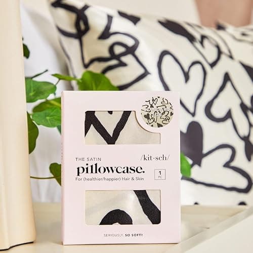 Kitsch Satin Pillowcase with Zipper for Hair & Skin, Softer Than Silk Pillow Cases Queen, Wrinkle-Free, Smooth and Cooling Satin Pillow Covers, Standard Size 19"x26" - Heart thumbnail 9
