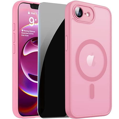 LWLFEKA for iPhone 16 E Case with Privacy Screen Protectors & Full Camera Cover Compatible with MagSafe Translucent Matte Shockproof Magnetic Case for iPhone 16E Women Girls Cover-Pink - Image 1