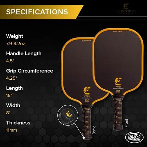 Electrum Pickleball Paddle USAPA Approved | Carbon Fiber Surface | Polypropylene Honeycomb Core | Best Paddle for Spin and Power | Lightweight thumbnail 4