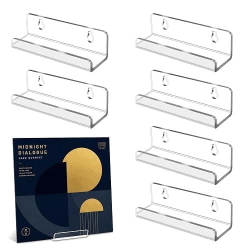 6 Pack Clear Vinyl Record Shelf Wall Mount, 4 Inch Acrylic Vinyl Holder | Floating CD Shelf and Display Rack for Home Office Wall Decor, with Two Mounting Options for Easy Installation - Image 1