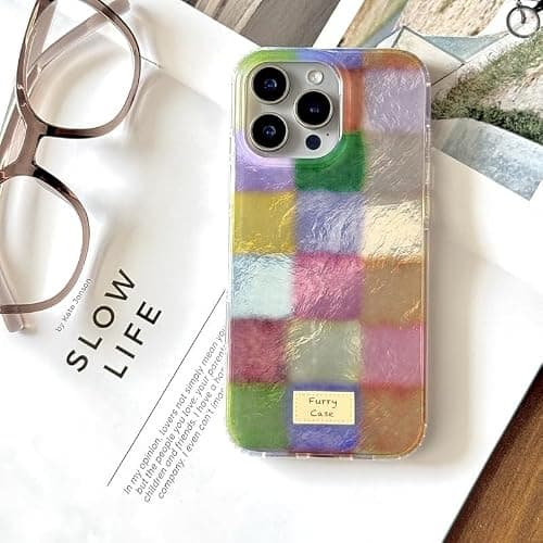 Reownest Handyhülle für iPhone 13/iPhone 14 Hülle, Cute Bunt Dopamin Kariert Muster Aesthetic Design mit Stoßfeste Kratzfeste Soft Case für Mädchen Frauen - Bunt thumbnail 6