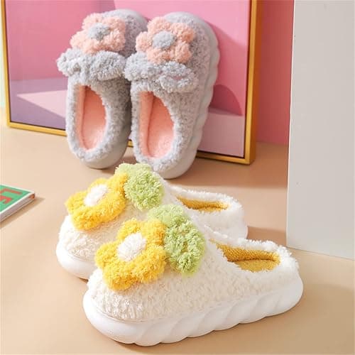 WYIKE Women's Slippers Adult Warm Plush Flowers Indoor Non-slip Home Thick Bottom Winter Men's Cotton thumbnail 3