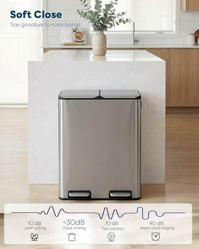 ComfyCorner 16 Gal (2 x 30 L) Dual Trash Can with Odor Control Box | Stainless Steel Kitchen Garbage Bin, Recycle Dustbin with Soft-Close Lid,Inner Buckets,Side Handle,Step Pedal,for Home Office thumbnail 7