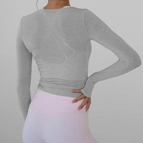 Women Wrap Tie Top Y2k Long SLeeve Ballet Workout Yoga Shirt Coquette Blouses thumbnail 3