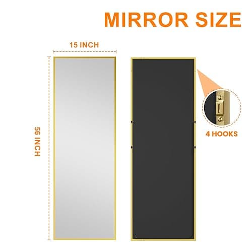 TRAHOME Standing Mirror Full Length Mirror,15" x 56" Large Floor Mirror with Aluminium Frame for Door Bedroom Bathroom Living Room(Gold) thumbnail 2
