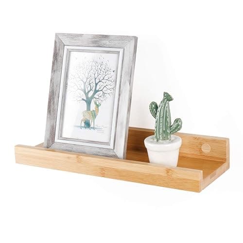 YOYAI Natural Bamboo Floating Shelves Rustic Wood Wall Shelves Wooden Wall Storage Organizer Home Decor Living Room Kitchen Bedroom (Natural, 13.8 in) thumbnail 6