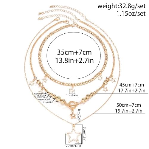 3Pcs Y2k Layered Star Pearl Necklace Sets for Women Teen Girls,14K Gold Link Chains Beaded Aesthetic Choker Necklace Party Prom Trendy Adjustable Jewelry thumbnail 3