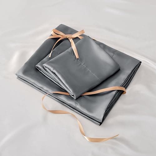 BEDELITE Satin Sheets Full Size Bed Set, Luxury Soft Dark Grey Silky Sheets for Hair and Skin, Similar to Silk Bed Sheets Set 4 Pieces with 1 Deep Pocket Fitted Sheet, 1 Flat Sheet, and 2 Pillowcases thumbnail 6