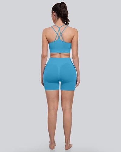CHRLEISURE Sports Bras for Women, 4 Packs Padded High Support Workout Yoga Seamless Criss-Cross Racerback Bras thumbnail 5