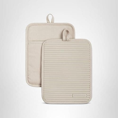 KitchenAid Ribbed Soft Silicone Pot Holder 2-Pack Set, Milkshake Tan, 7"x9" thumbnail 4
