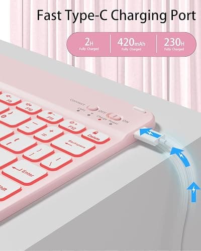 SQBEBS Case with Keyboard for iPad Air 11 inch M3/M2 2025/2024, iPad Air 5th/4th Generation 10.9 inch, 7 Colors Backlit Detachable Bluetooth Keyboard, Stand Folio Cover with Pencil Holder, Light Pink thumbnail 5