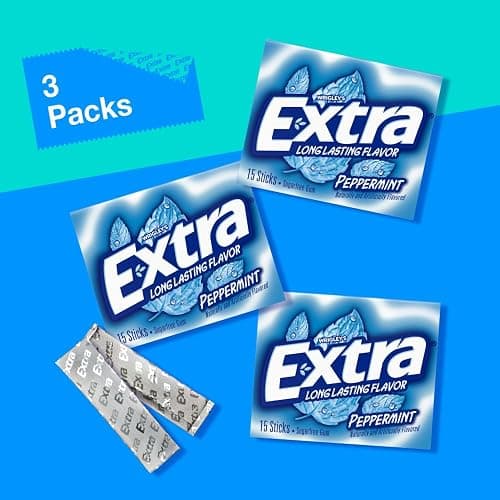 EXTRA Gum Peppermint, Sugar Free Chewing Gum, Bulk 3 Pack, 45ct | Peppermint gum flavor, sugar free chewing gum, bulk gum 3 pack, 45 sticks total, freshen breath thumbnail 4