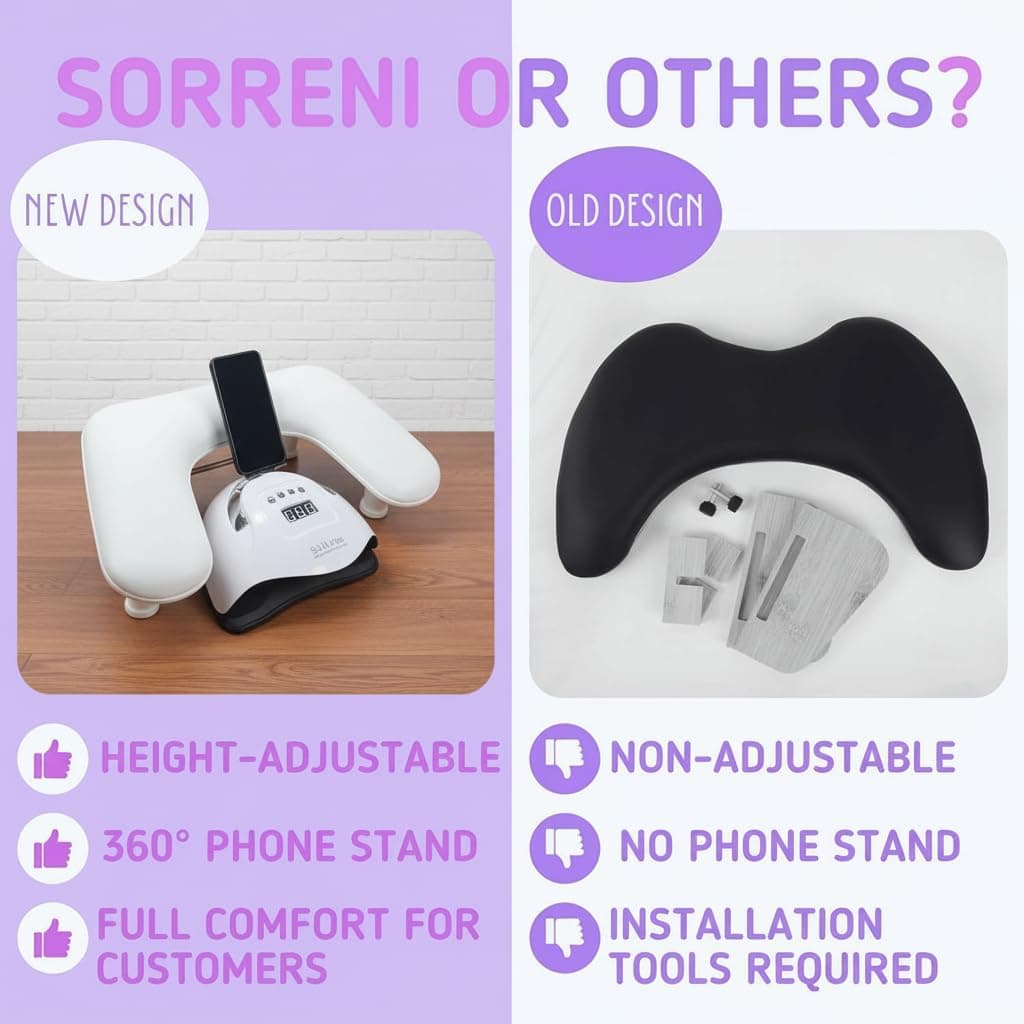 Manicure Arm Rest for Nail Techs: U Shaped Manicure Arm Rest with 360° Rotating Phone Holder - Big Arm Rest for Nail Techs - Detachable Manicure Hand Pillow for Salon or Home Use (White) thumbnail 6