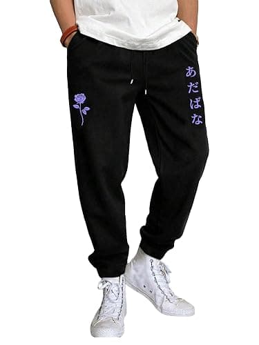 WDIRARA Men's Floral Letter Graphic Print Drawstring Waist Tie Front Sweatpants thumbnail 2