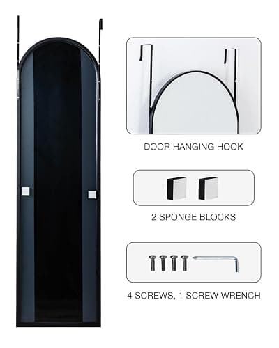 KOMCOTE Full Length Mirror 48x14 Inches - Over The Door Hanging Mirror for Bedroom, Living Room, Closet - Arch Floor Mirror, Door Mirror with Black Frame - No Drill Easy Install thumbnail 6