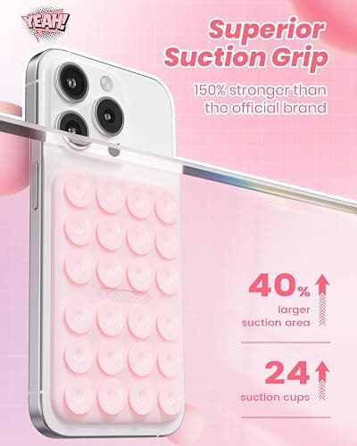 Klearlook Magnetic Suction Phone Mount for MagSafe Case, Silicone Sticky Phone Grip Holder for iPhone 16/15/14/13/12 Series, Removable Hands-Free Video/Selfie, Women Girl Teen Gift, Light Pink thumbnail 4
