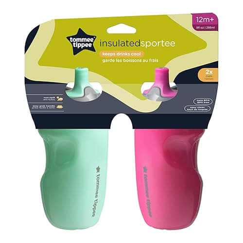 Tommee Tippee Insulated Sportee Bottle, 9oz, 12+ Months, Trainer Sippy Cup for Toddlers, Spill-Proof, Easy to Hold Handle, Pink & Mint, Pack of 2 thumbnail 9